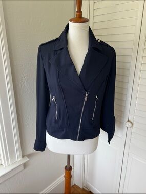 Cache Navy Asymmetrical Zip Motorcycle Jacket